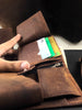 English tan Genuine Leather Men's Zipper Coin  Wallet For Men Tri-fold Wallet