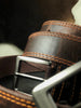 Double Stitched Leather Belt in Waxed Tan with brown Stitching